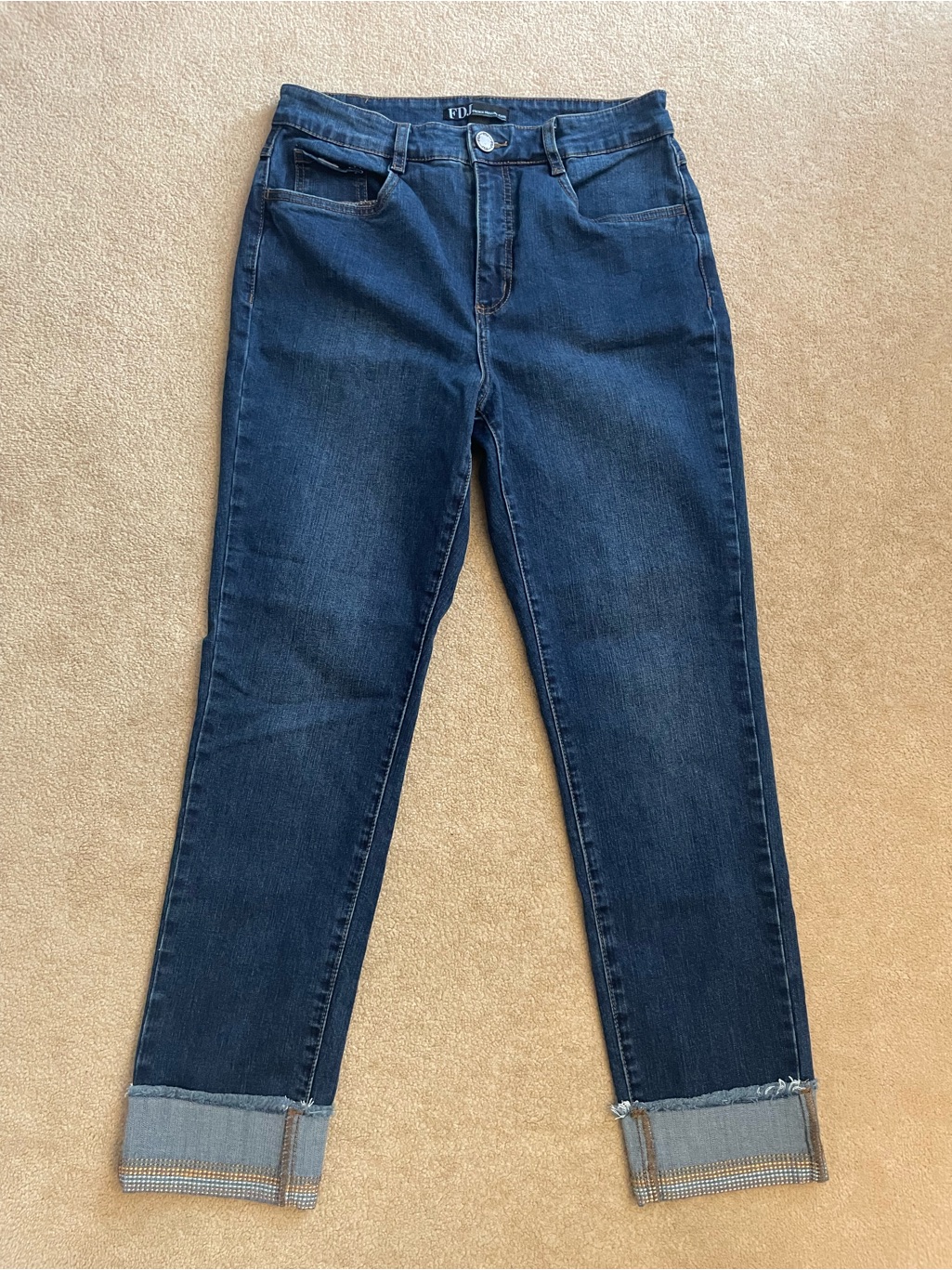 Fdj Dark Blue Boyfriend Jeans With Cuffed Hem